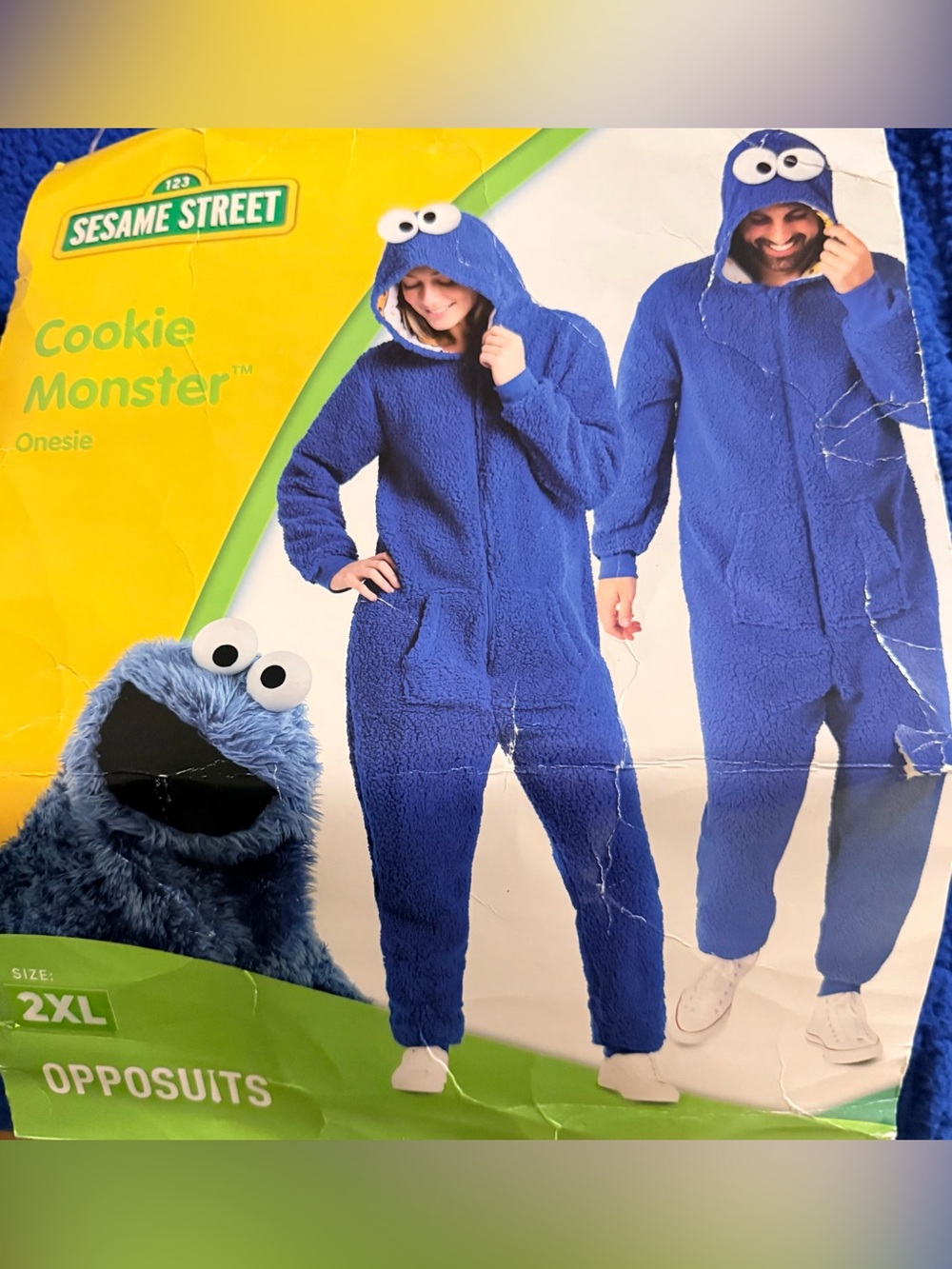 Opposuit Cookie Monster Unisex 2XL Full Zip Costume Pajamas Sesame Street Cozy